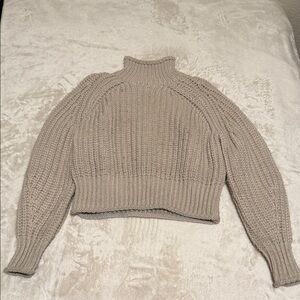 H&M Cropped Mock Neck Chunky Knit Sweater - Taupe